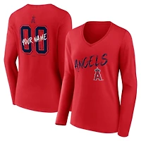 Women's Red Los Angeles Angels Hustle Personalized Name & Number Long Sleeve V-Neck T-Shirt