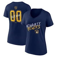 Women's Navy Milwaukee Brewers Hustle Personalized Name & Number V-Neck T-Shirt