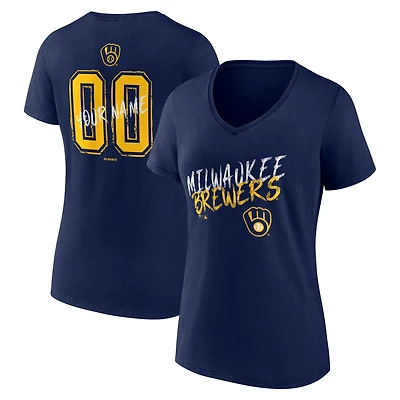 Women's Navy Milwaukee Brewers Hustle Personalized Name & Number V-Neck T-Shirt