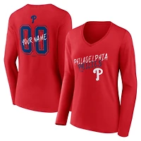 Women's Red Philadelphia Phillies Hustle Personalized Name & Number Long Sleeve V-Neck T-Shirt