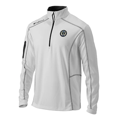 Men's Columbia White Philadelphia Union Omni-Wick Shotgun Quarter-Zip Pullover