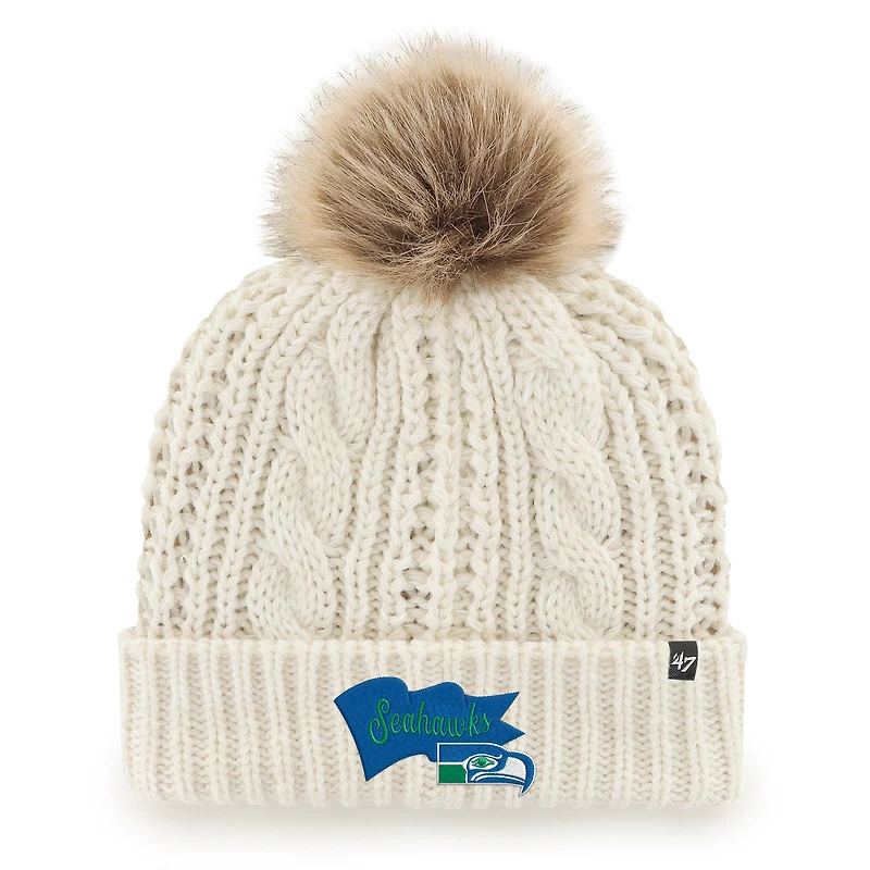 Women's '47  White Seattle Seahawks Wave Banner Miko Cuffed Knit Hat with Pom