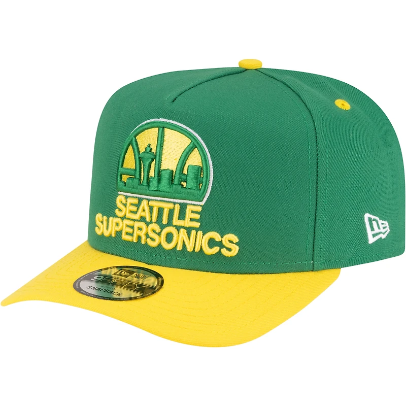 Men's New Era  Green/Gold Seattle SuperSonics 80s Throwback A-Frame 9FIFTY Snapback Hat