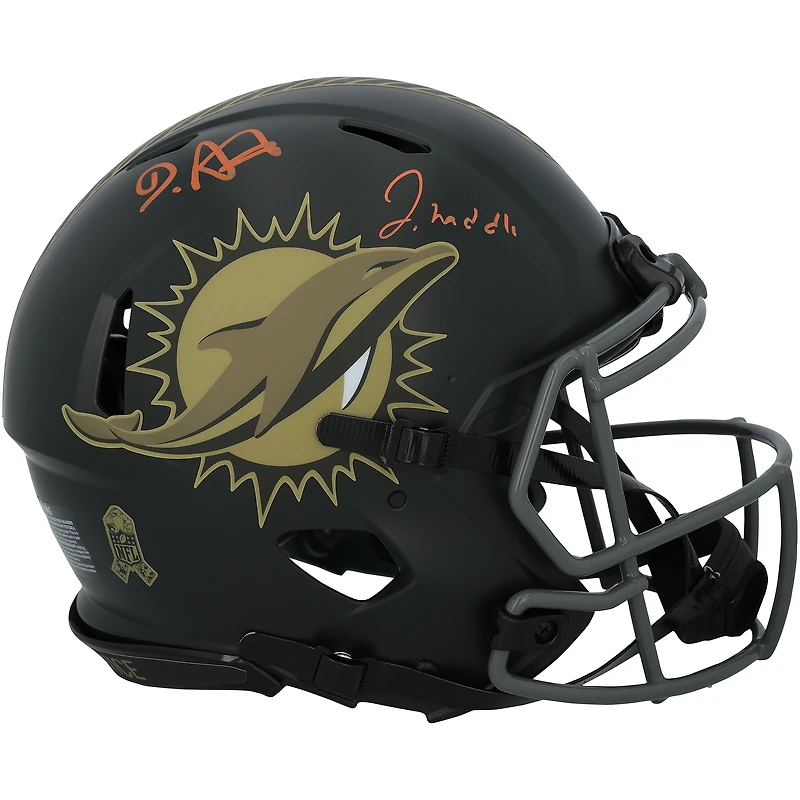 De'Von Achane & Jaylen Waddle Miami Dolphins Autographed Riddell 2025 Salute To Service Speed Authentic Helmet