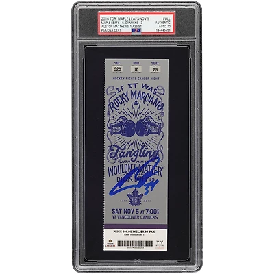 Auston Matthews Toronto Maple Leafs Autographed Rookie Season PSA Authenticated Auto 10 Ticket from November 5, 2016