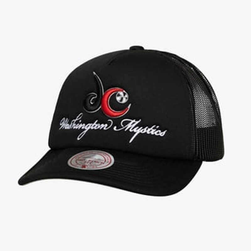 Unisex Mitchell & Ness Black Washington Mystics Script Pro Pinch Adjustable Trucker Hat