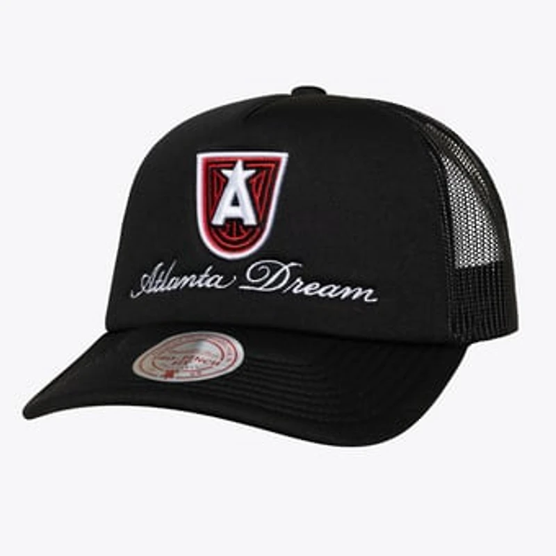 Unisex Mitchell & Ness Black Atlanta Dream Script Pro Pinch Adjustable Trucker Hat