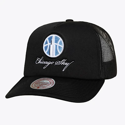 Unisex Mitchell & Ness Black Chicago Sky Script Pro Pinch Adjustable Trucker Hat