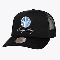 Unisex Mitchell & Ness Black Chicago Sky Script Pro Pinch Adjustable Trucker Hat