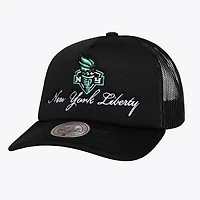 Unisex Mitchell & Ness Black New York Liberty Script Pro Pinch Adjustable Trucker Hat