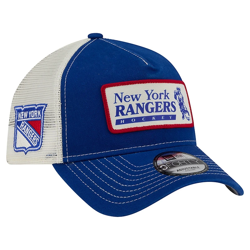 Men's New Era Blue/White New York Rangers Skater Patch A-Frame 9FORTY Adjustable Trucker Hat
