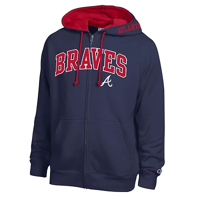 Men's Champion  Navy/Red Atlanta Braves Volume Fleece Full-Zip Hoodie