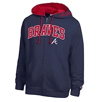 Men's Champion  Navy/Red Atlanta Braves Volume Fleece Full-Zip Hoodie