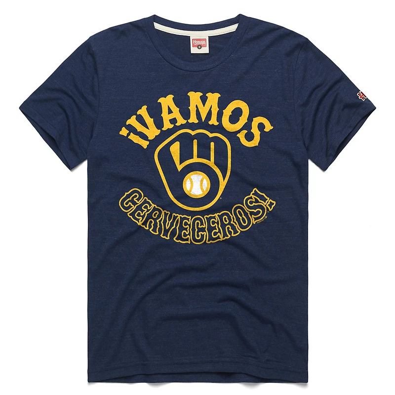 Men's Homage  Navy Milwaukee Brewers Vamos Tri-Blend T-Shirt