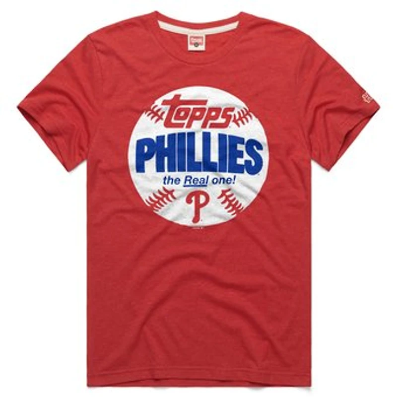 Men's Homage Red Philadelphia Phillies MLB x Topps Baseball The Real One Tri-Blend T-Shirt