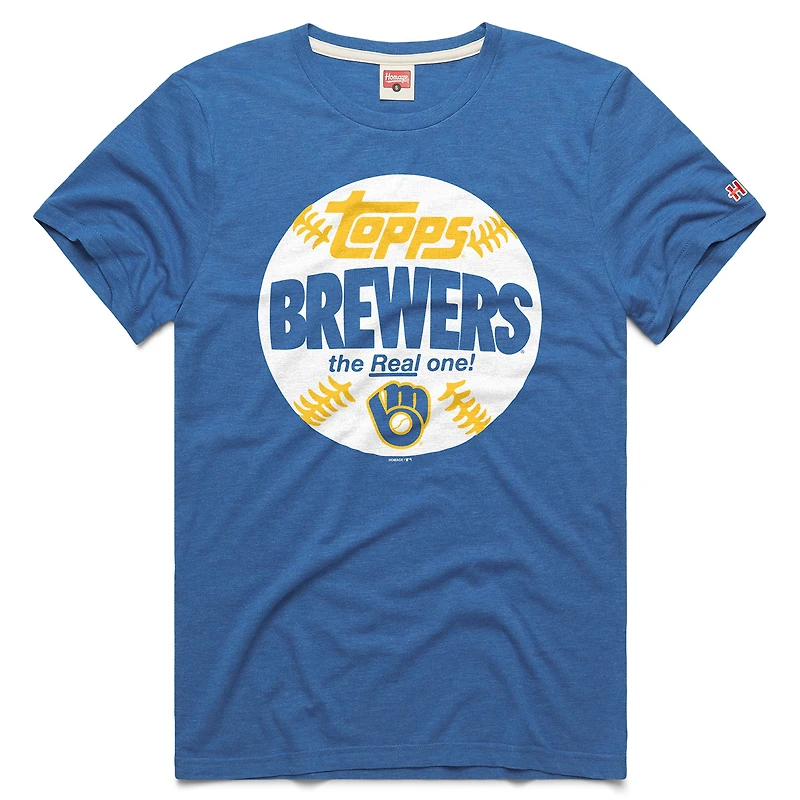 Men's Homage Royal Milwaukee Brewers MLB x Topps Baseball The Real One Tri-Blend T-Shirt