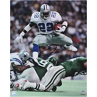 Emmitt Smith Dallas Cowboys Autographed 16" x 20" Hurdle vs. Philadelphia Eagles Photograph