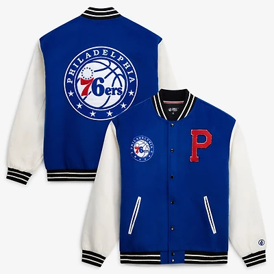 Unisex FISLL Blue/Cream Philadelphia 76ers Full-Snap Varsity Jacket
