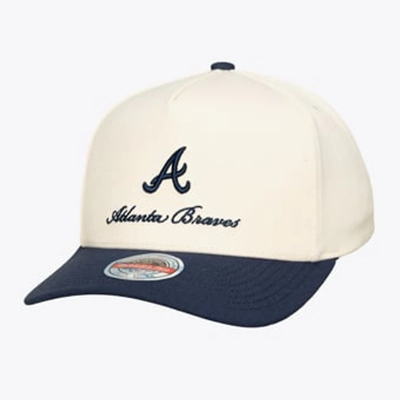 Men's Mitchell & Ness Cream/Navy Atlanta Braves Flawless Stretch-Snapback Hat