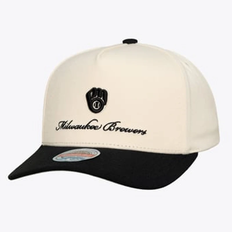 Men's Mitchell & Ness  Cream/Black Milwaukee Brewers Flawless Stretch Snapback Hat