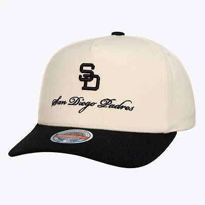 Men's Mitchell & Ness Cream/Black San Diego Padres Cooperstown Collection Flawless Script Stretch-Snap Hat