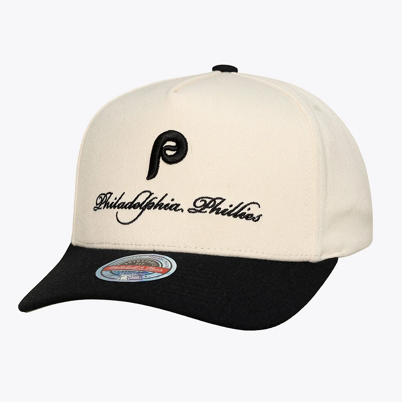 Men's Mitchell & Ness Cream/Black Philadelphia Phillies Cooperstown Collection Flawless Script Stretch-Snap Hat