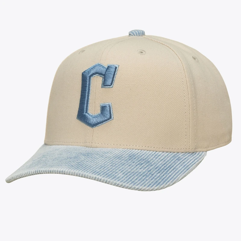 Men's Mitchell & Ness Cream/Light Blue Cleveland Guardians Washed Corduroy Pro Crown Snapback Hat