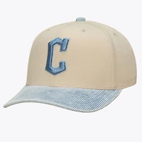 Men's Mitchell & Ness  Cream/Light Blue Cleveland Guardians Washed Corduroy Pro Crown Snapback Hat