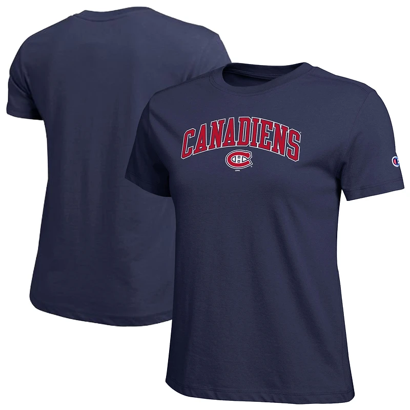 Women's Champion  Navy Montreal Canadiens Arch Mascot Logo T-Shirt