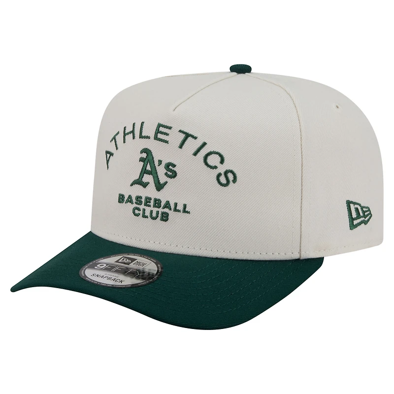 Men's New Era Cream/Dark Green Athletics Chrome A-Frame 9FIFTY Snapback Hat