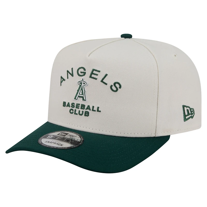 Men's New Era Cream/Dark Green Los Angeles Angels Chrome A-Frame 9FIFTY Snapback Hat