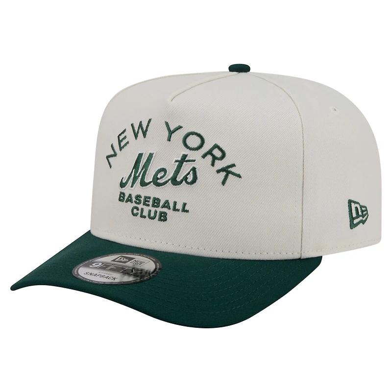 Men's New Era Cream/Dark Green New York Mets Chrome A-Frame 9FIFTY Snapback Hat