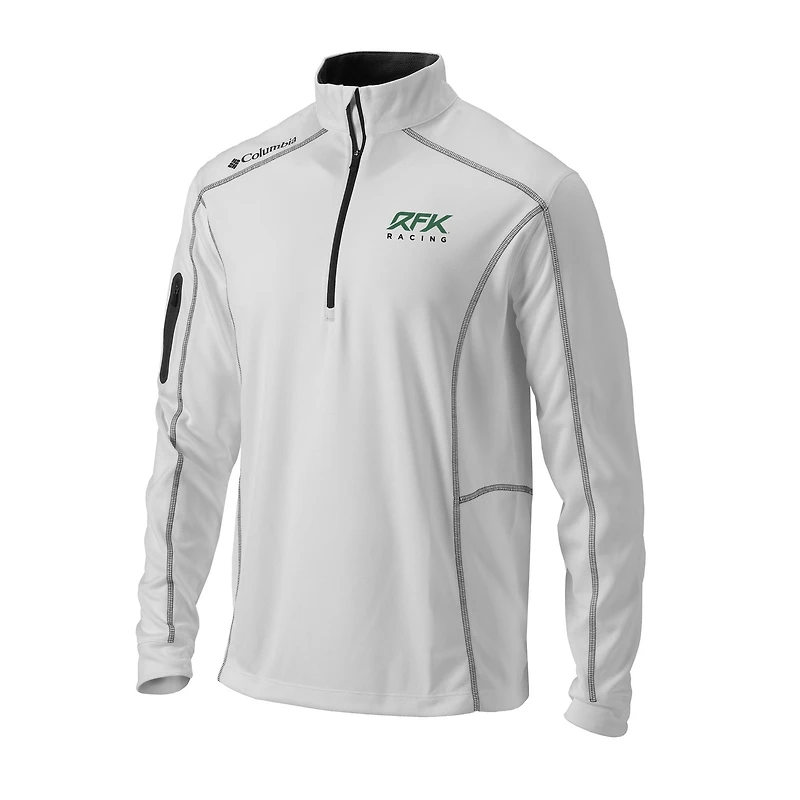 Men's Columbia White Roush Fenway Keselowski Racing Omni-Wick Shotgun Quarter-Zip Pullover