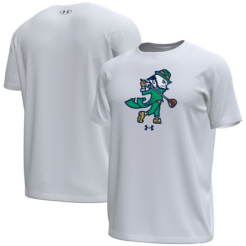 Men's Under Armour White Notre Dame Fighting Irish Golf Leprechaun Tech Stretch T-Shirt