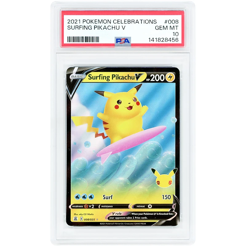 Surfing Pikachu V 2021 Pokemon Celebrations Ultra Rare #008 PSA Authenticated 10 Card