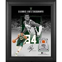 Giannis Antetokounmpo Milwaukee Bucks Facsimile Signature Framed 11" x 14" Showcase Collage with a Piece of Game-Used Basketball - Limited Edition of 250