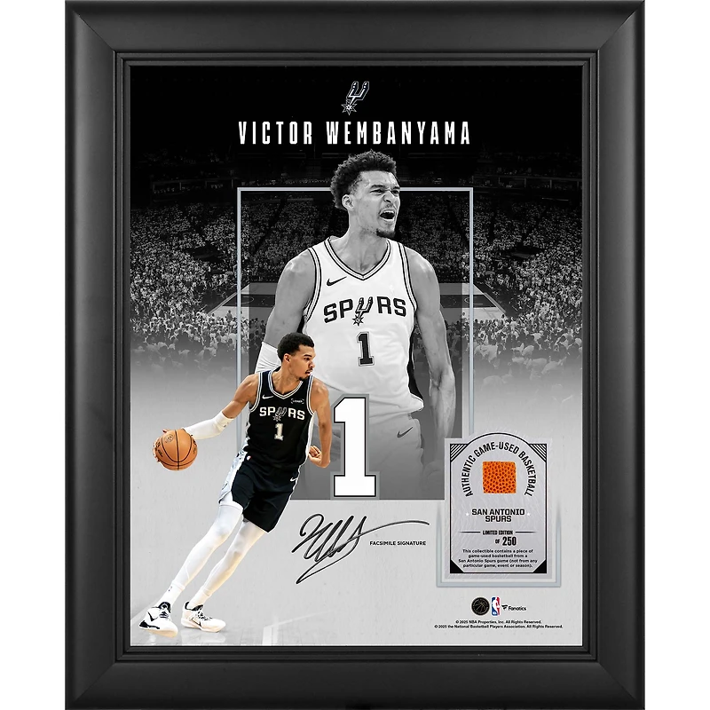 Victor Wembanyama San Antonio Spurs Facsimile Signature Framed 11" x 14" Showcase Collage with a Piece of Game-Used Basketball - Limited Edition of 250