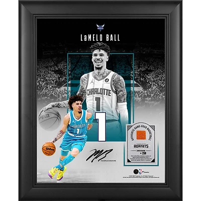 LaMelo Ball Charlotte Hornets Facsimile Signature Framed 11" x 14" Showcase Collage with a Piece of Game-Used Basketball - Limited Edition of 250