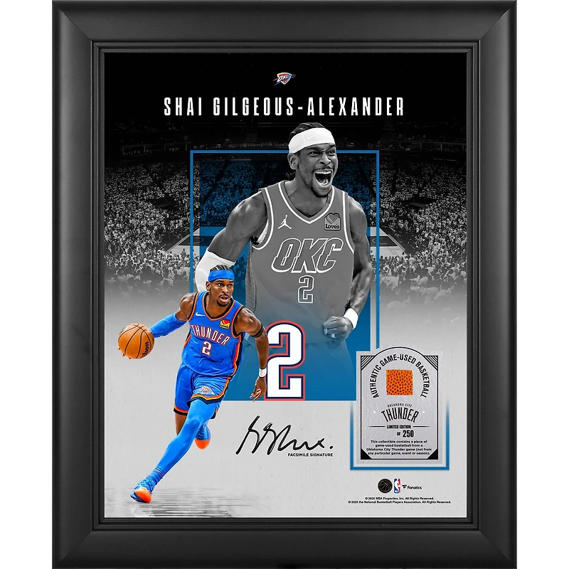Shai Gilgeous-Alexander Oklahoma City Thunder Facsimile Signature Framed 11" x 14" Showcase Collage with a Piece of Game-Used Basketball - Limited Edition of 250