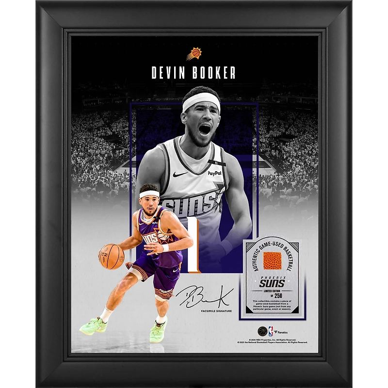 Devin Booker Phoenix Suns Facsimile Signature Framed 11" x 14" Showcase Collage with a Piece of Game-Used Basketball - Limited Edition of 250