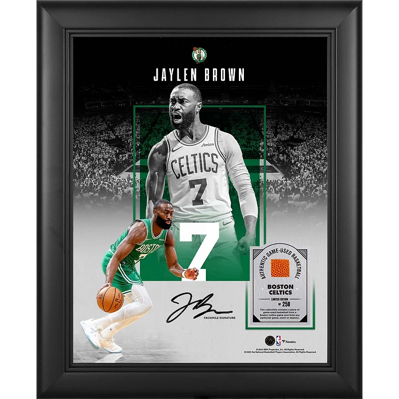 Jaylen Brown Boston Celtics Facsimile Signature Framed 11" x 14" Showcase Collage with a Piece of Game-Used Basketball - Limited Edition of 250