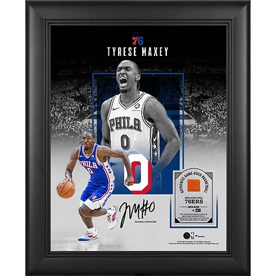 Tyrese Maxey Philadelphia 76ers Facsimile Signature Framed 11" x 14" Showcase Collage with a Piece of Game-Used Basketball - Limited Edition of 250