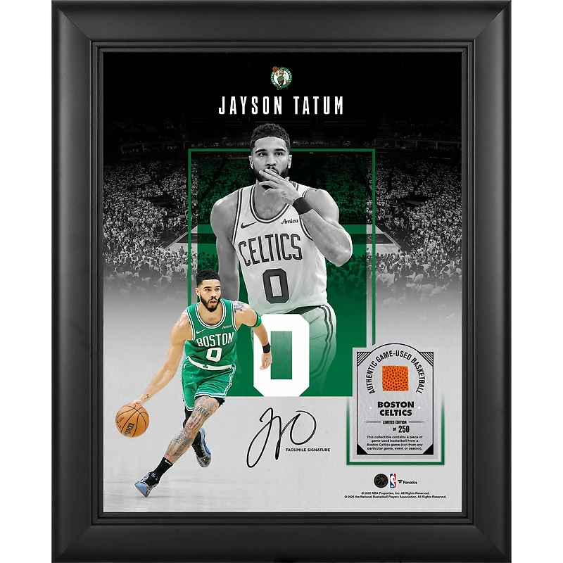 Jayson Tatum Boston Celtics Facsimile Signature Framed 11" x 14" Showcase Collage with a Piece of Game-Used Basketball - Limited Edition of 250