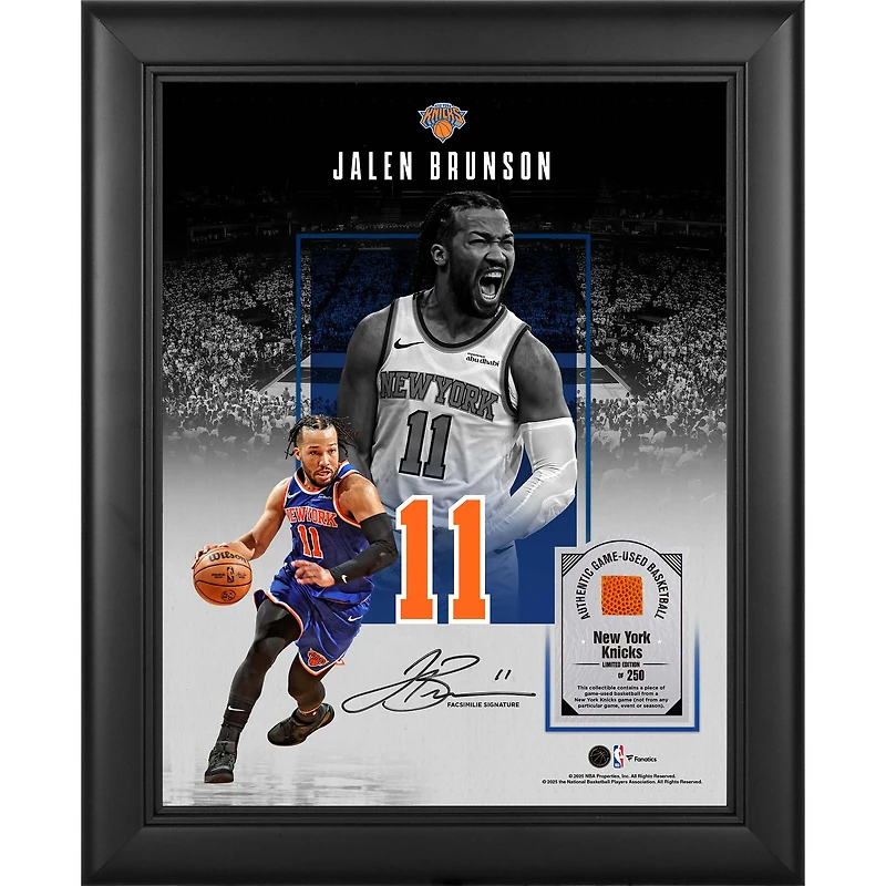 Jalen Brunson New York Knicks Facsimile Signature Framed 11" x 14" Showcase Collage with a Piece of Game-Used Basketball - Limited Edition of 250