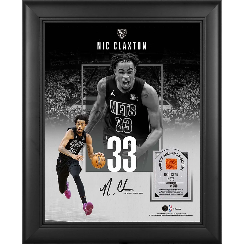 Nic Claxton Brooklyn Nets Facsimile Signature Framed 11" x 14" Showcase Collage with a Piece of Game-Used Basketball - Limited Edition of 250