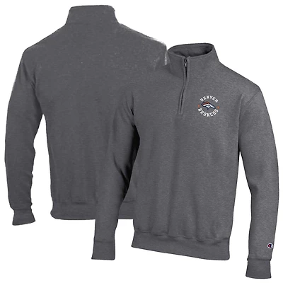 Men's Champion Heather Gray Denver Broncos Powerblend Quarter-Zip Pullover
