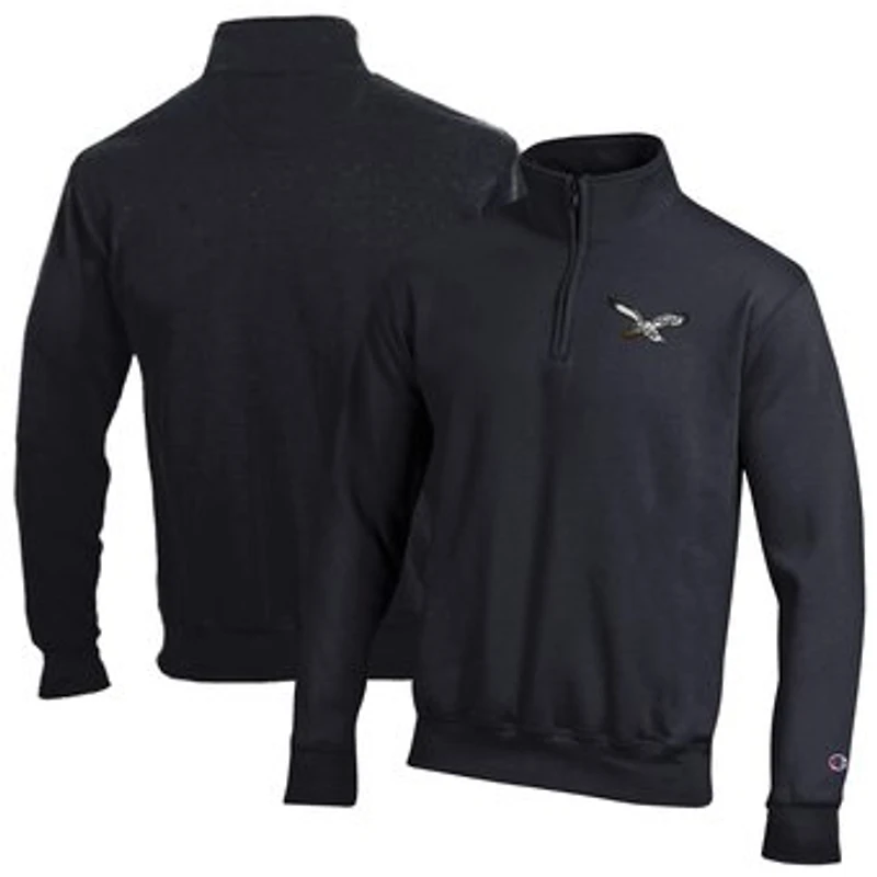 Men's Champion Black Philadelphia Eagles Powerblend Quarter-Zip Pullover
