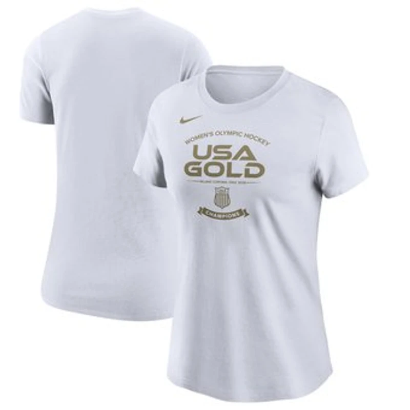 Women's Nike White Women's USA Hockey 2026 Winter Olympics Gold Medal T-Shirt