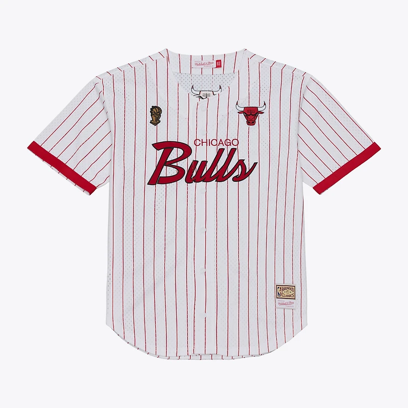 Men's Mitchell & Ness White Chicago Bulls Head Coach Pinstripe Mesh Full-Button Baseball Jersey