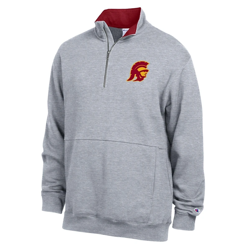 Men's Champion Heather Gray USC Trojans Fleece Quarter-Zip Pullover